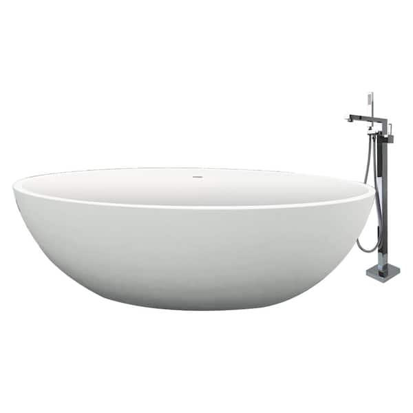 Transolid Sage 66.54 in. Stone Resin Flatbottom Bathtub with Faucet in White