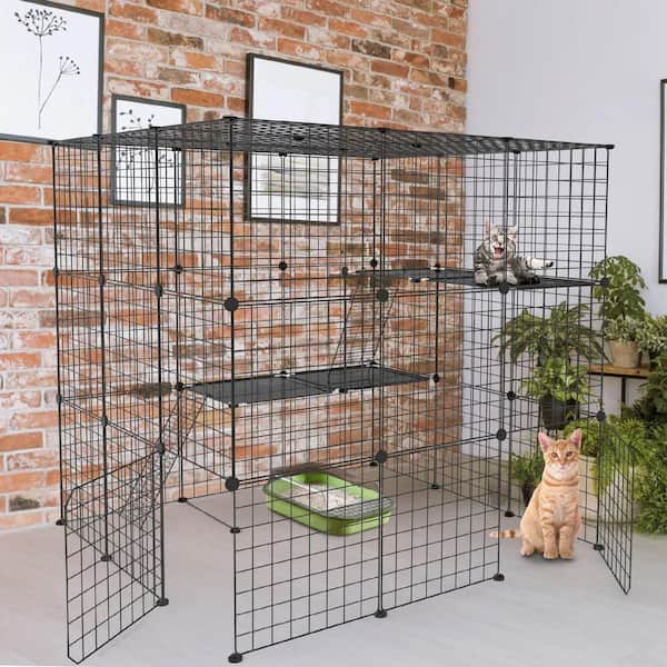 Unbranded 3-Tier Large Cat Cage DIY Cat House Detachable Cat Cage with  Ladder Doors for 1-4 Cats, Metal QWE-052