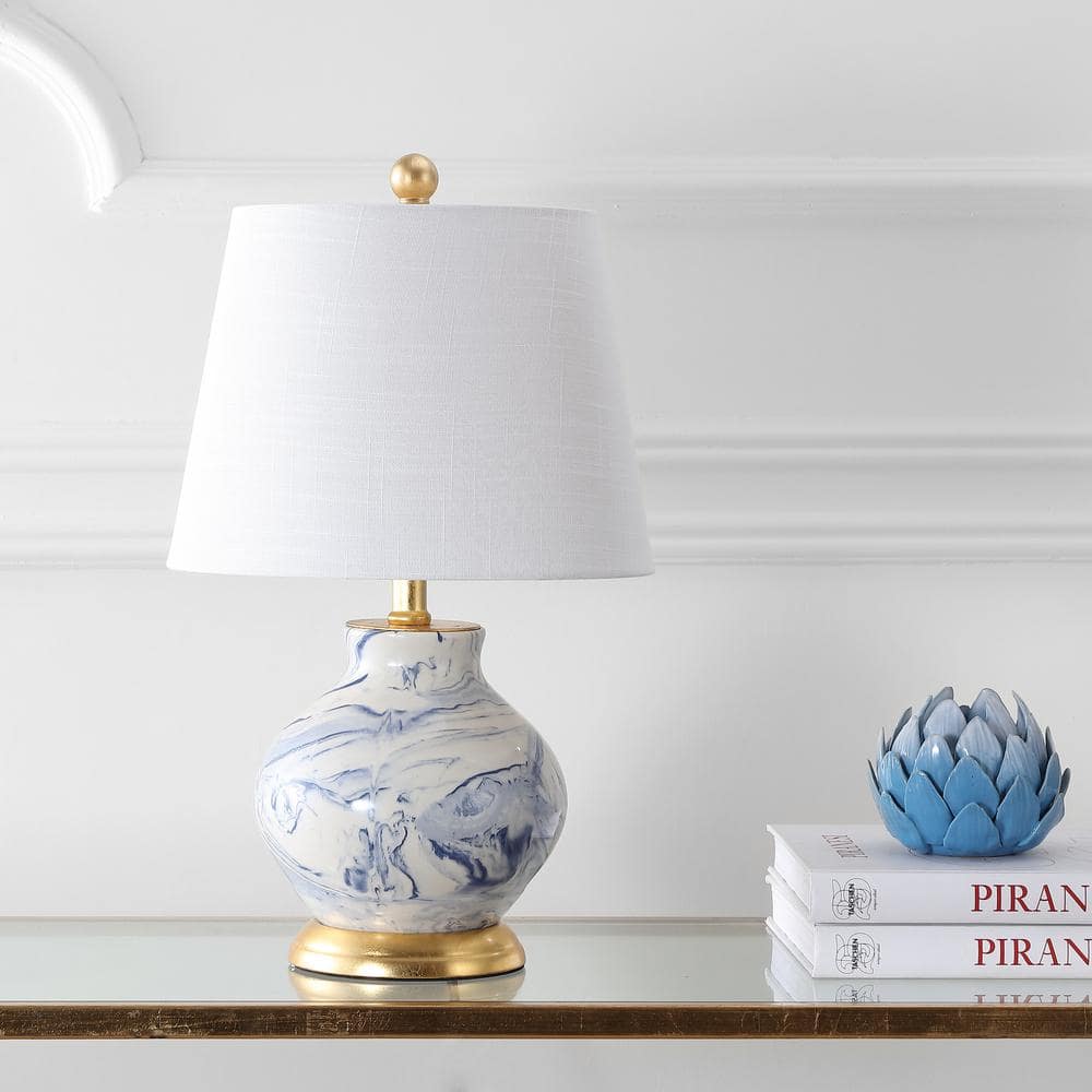 Classic 20.5" Blue and White Marbleized Ceramic Table Lamp