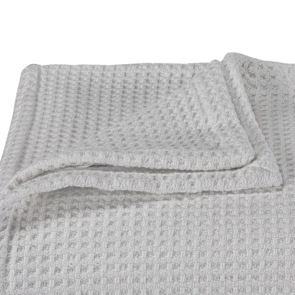 Waffleweave Soft Grey Cotton Twin Blanket with Reversible Knit
