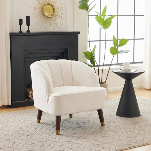 Noble House Heras Boucle White Modern Barrel Club Chair