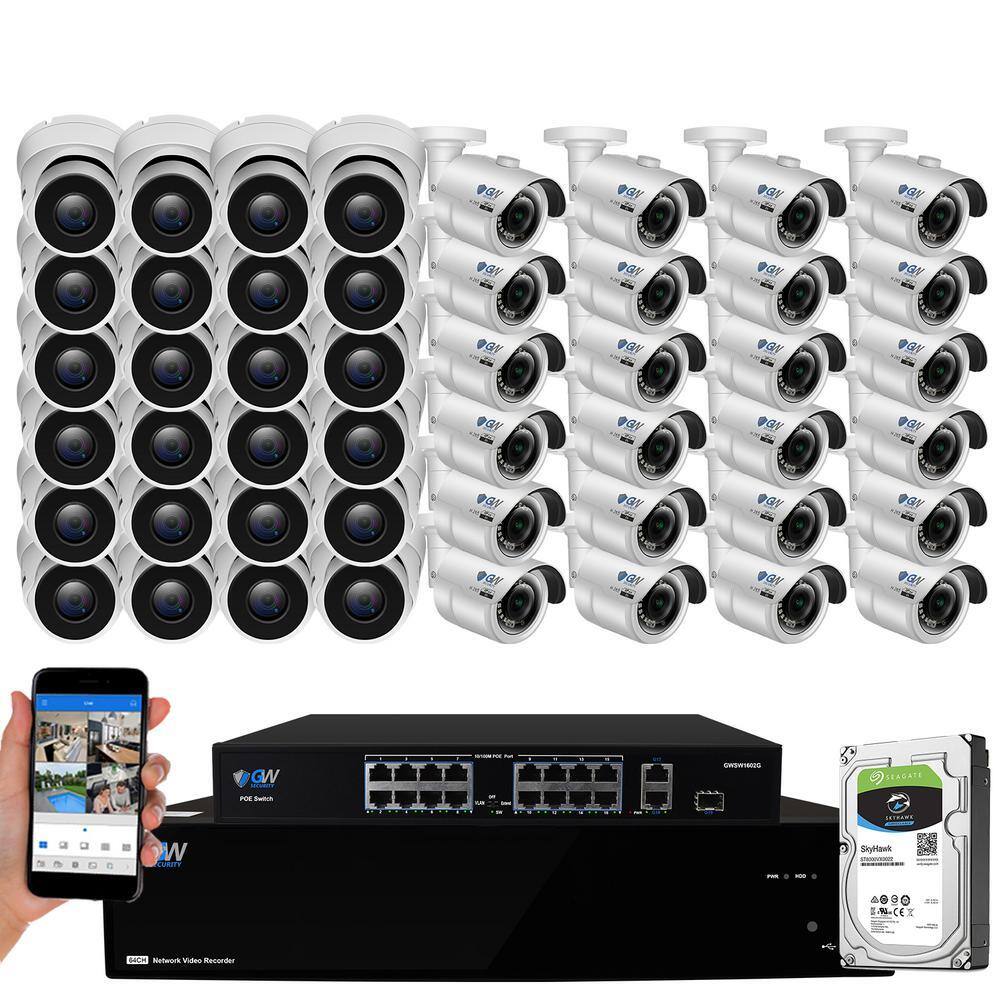 GW Security 64-Channel 8MP 16TB NVR Smart Security Camera System with ...