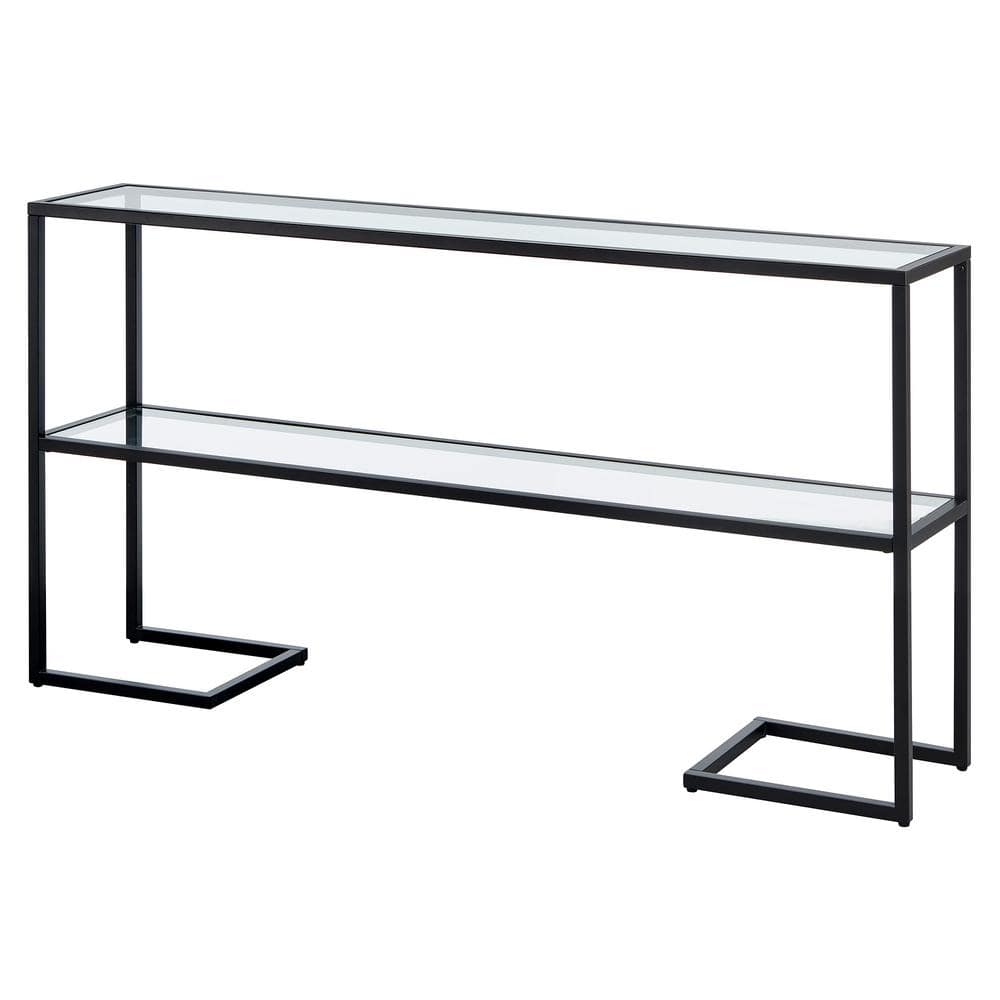 Blackened Bronze 55" Rectangular Console Table with Glass Shelf