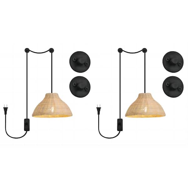 INNOBULE 1-Light Yellow Rattan Pendant Light (Set of 2)