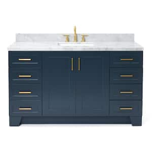 Taylor 61 in. W x 22 in. D x 36 in. H Freestanding Bath Vanity in Midnight Blue with Carrara White Marble Top