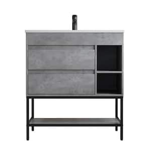 Essence 31 in. W x 19 in. D Single Sink Freestanding Bath Vanity in Gray with White Resin Top, 2-Drawers and Shelves