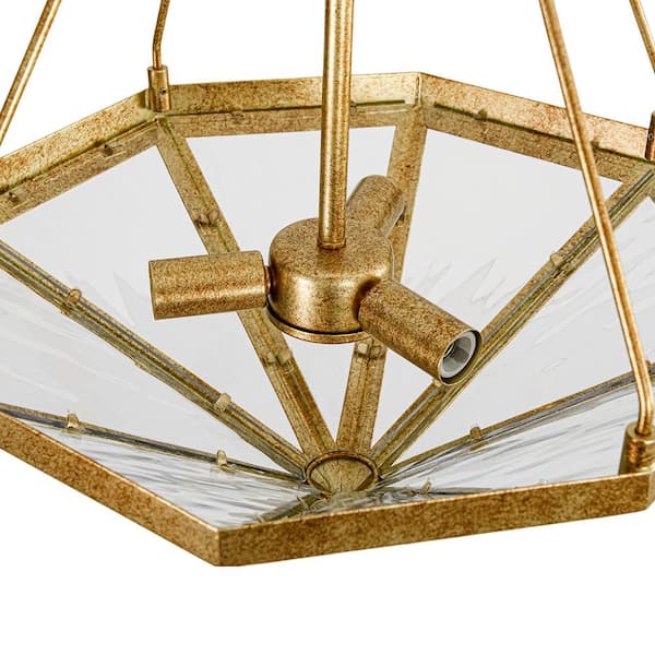 HUOKU Elvoro 3-Light 16.1 in.W Distressed Gold Diamond Glass