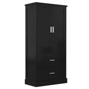 31 in. W x 15 in. D x 64 in. H Black MDF Board Two Drawers Bathroom Storage Linen Cabinet