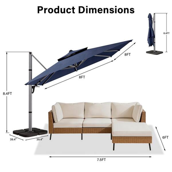 4 x 8 patio umbrella 9ft Market Rib Replacement Canopy Royal Blue all weather resistant GARSING 8-ft Aluminum Red No-tilt