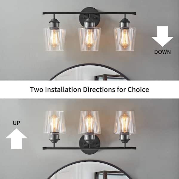 22 in. 3-Light Matte Black Vanity Light with Clear Glass Shade