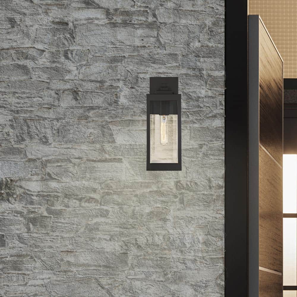 Elegant Bronze Outdoor Lantern with Clear Glass Panels - 14.25" Height