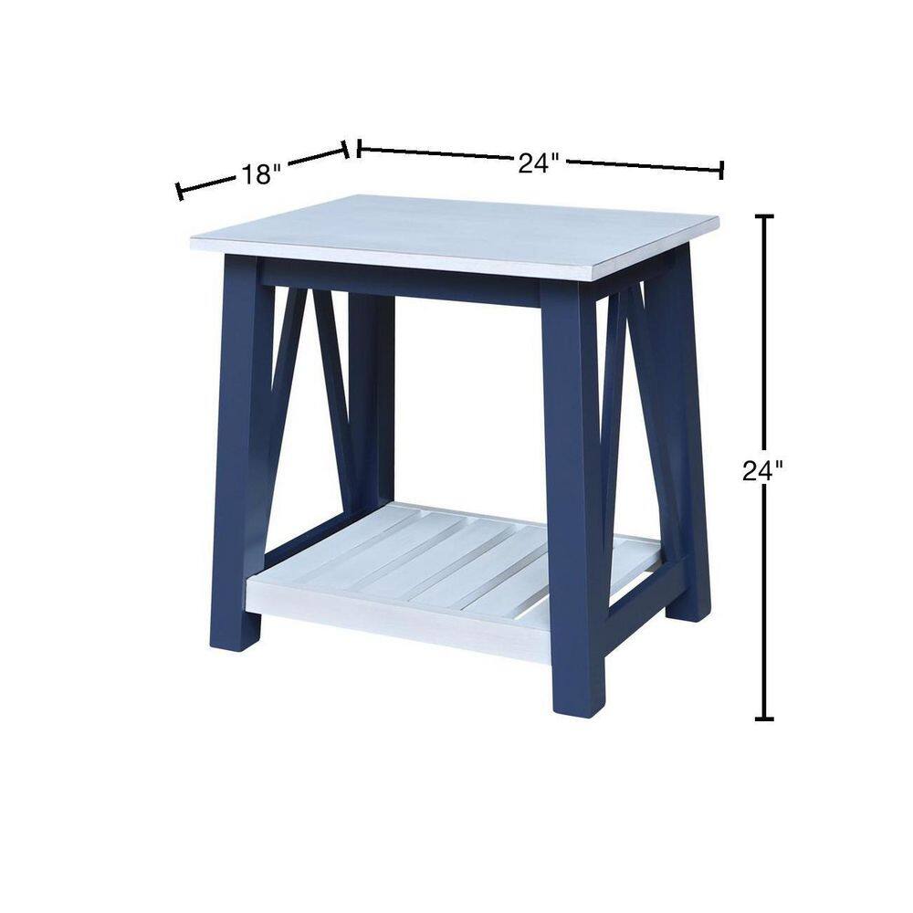 Surrey Solid Wood Rectangular End Table with Shelf - Antiqued Blue