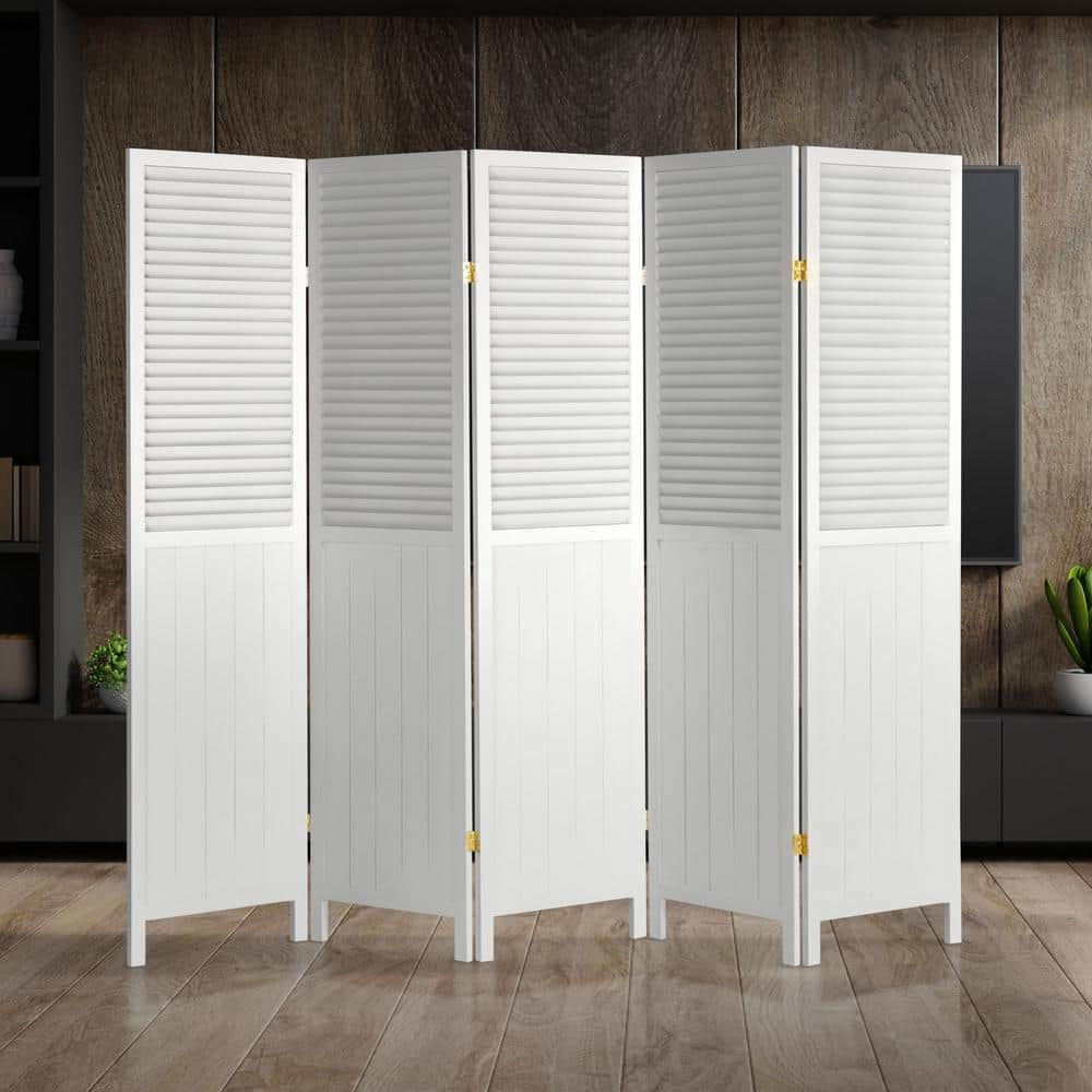 Oriental Furniture White 6 ft. Tall Louvered Beadboard 5-Panel Room ...