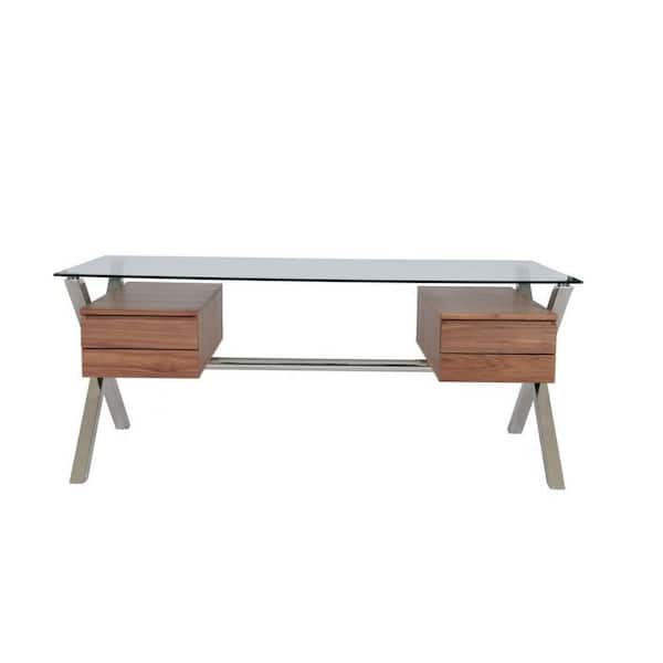 Benjara Tia 71 in. Rectangular Clear Glass Tempered Top 4-Drawer Writing Desk