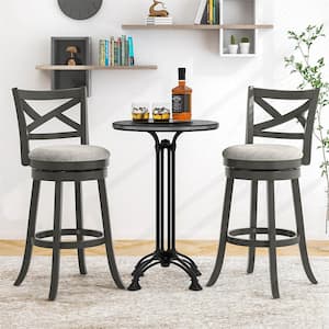 30.5 in. Swivel Grey Wood Bar Stools Soft-Padded Seat with Hollow Back (Set of 2)