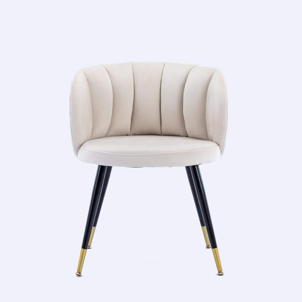 White Velvet Accent Chair With Black Metal Feet For Office Living Room