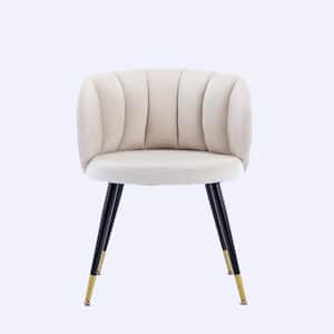White Velvet Accent Chair With Black Metal Feet For Office Living Room Bedroom