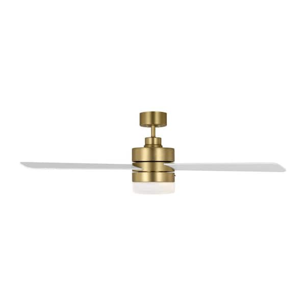 Era 52 in. Modern Burnished Brass Indoor/Outdoor Ceiling Fan with Matte White Blades and Wall Mount Control