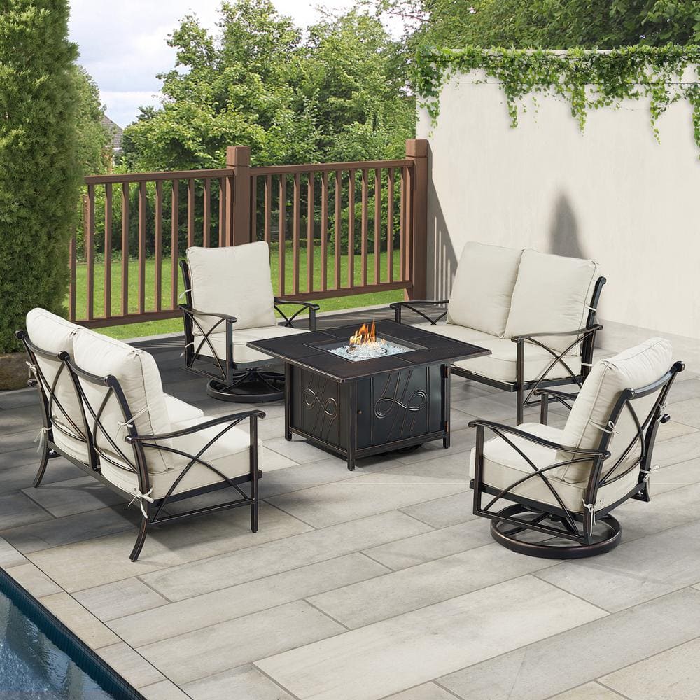 Black Aluminum Fire Table Set with 2-Loveseats and 2-Club Chairs price history on PriceWatchPro