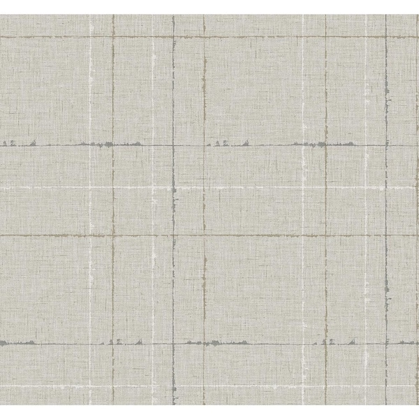 Seabrook Designs 60.75 sq. ft. Greige Gorton Plaid Embossed Vinyl Unpasted Wallpaper Roll