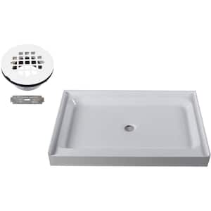 48 in. x 36 in. Single Threshold Alcove Shower Pan Base with Center Brass Drain in Powder Coat White