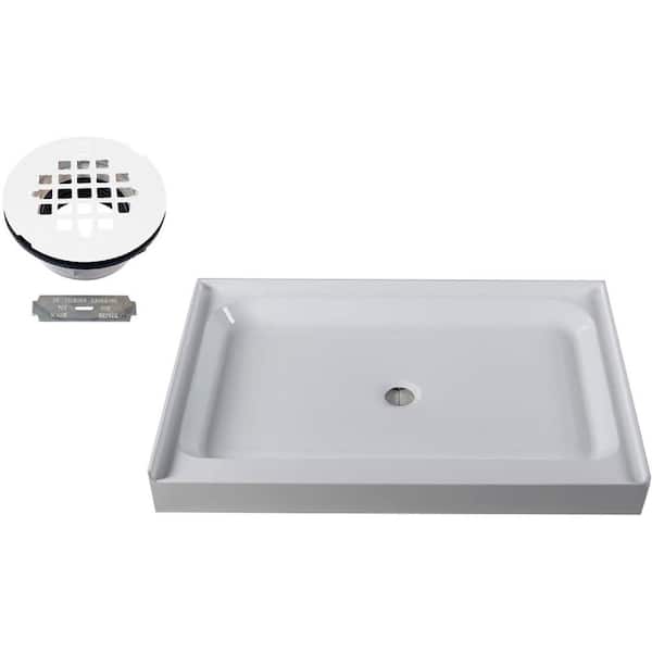 Westbrass 48 in. x 36 in. Single Threshold Alcove Shower Pan Base with Center Brass Drain in Powder Coat White
