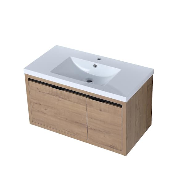 JimsMaison 36 in. W x 18. in D. x 20 in. H Bathroom Vanity in Imitative Oak with White Resin Top and Basin