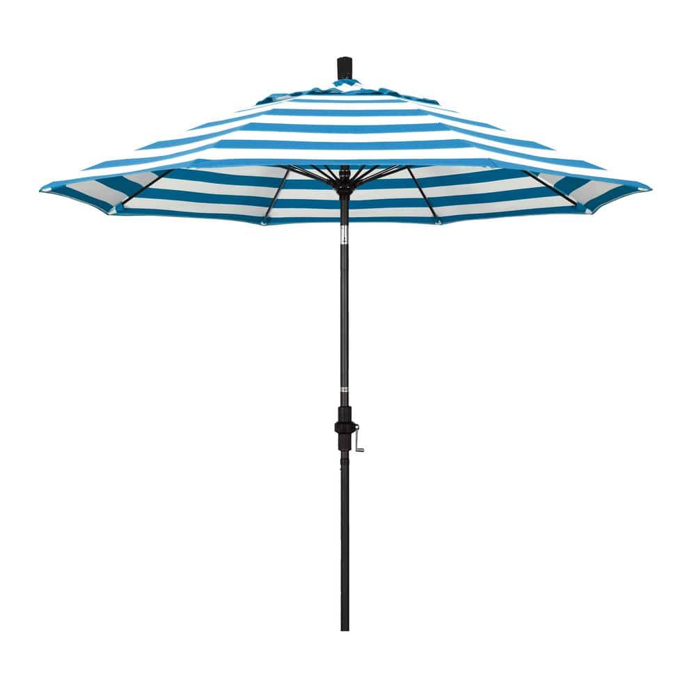 California Umbrella 9 ft. Matted Black Aluminum Collar Tilt Crank Lift Market Patio Umbrella in Cabana Regatta Sunbrella GSCUF908705-58029 Sansujyuku sansujyuku.com