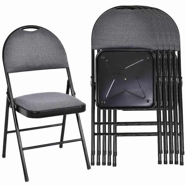 Costway Black Metal Seat Folding Chairs (Set of 6 Chairs)