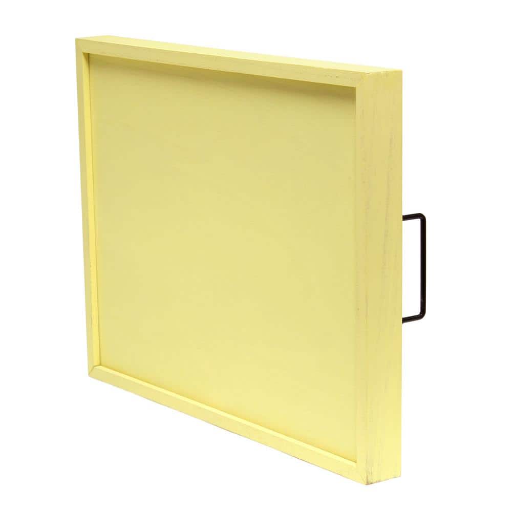 Farmhouse Yellow Wash Wood Serving Tray with Black Handles