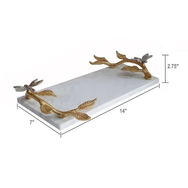A&B の「Alvada Decorative Marble トレー A & B Home White/Gold Dragonfly Marble Decorative Tray 78321-DS