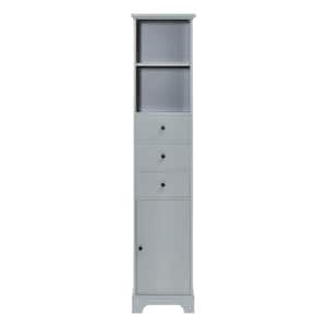 15.00 in. W x 10.00 in. D x 68.30 in. H Gray Freestanding Storage Linen Cabinet with 3 Drawers and Adjustable Shelves