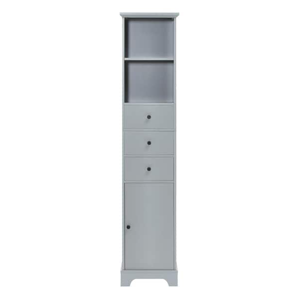 Unbranded 15.00 in. W x 10.00 in. D x 68.30 in. H Gray Freestanding Storage Linen Cabinet with 3 Drawers and Adjustable Shelves