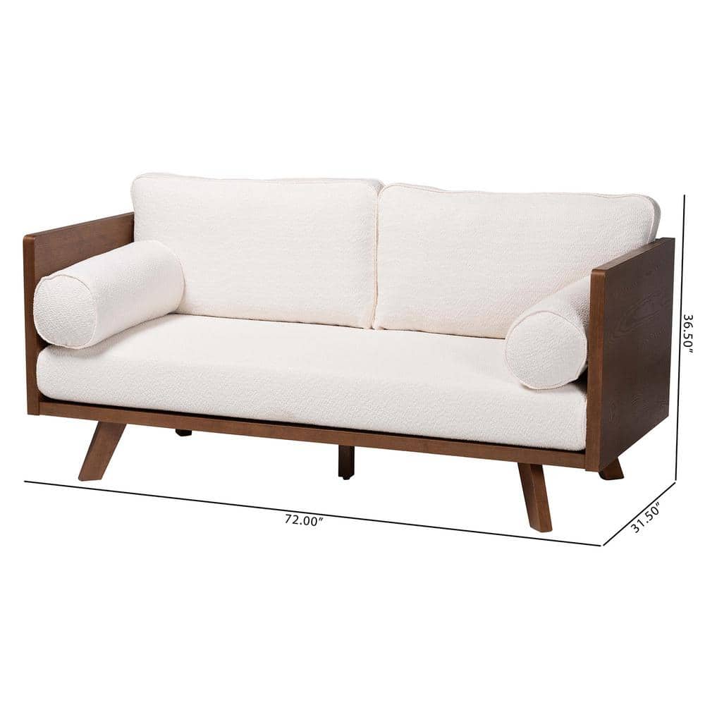 Mid-Century Modern Cream Boucle Fabric 2-Seat Sofa with Wood Frame