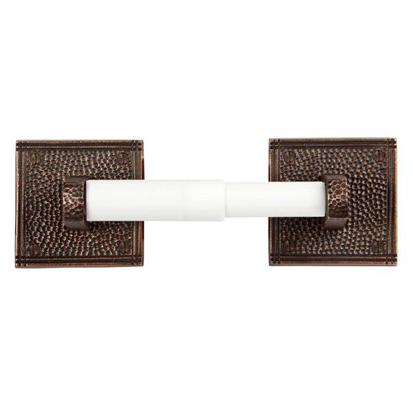 The Copper Factory Double Post Toilet Paper Holder with Square Backplate in Antique Copper