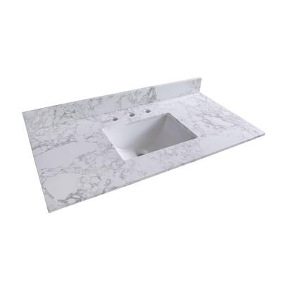 49 in. W x 22 in. D Marble Bathroom Vanity Top in Carrara White with Single Sink and 3 Faucet Hole with Backsplash