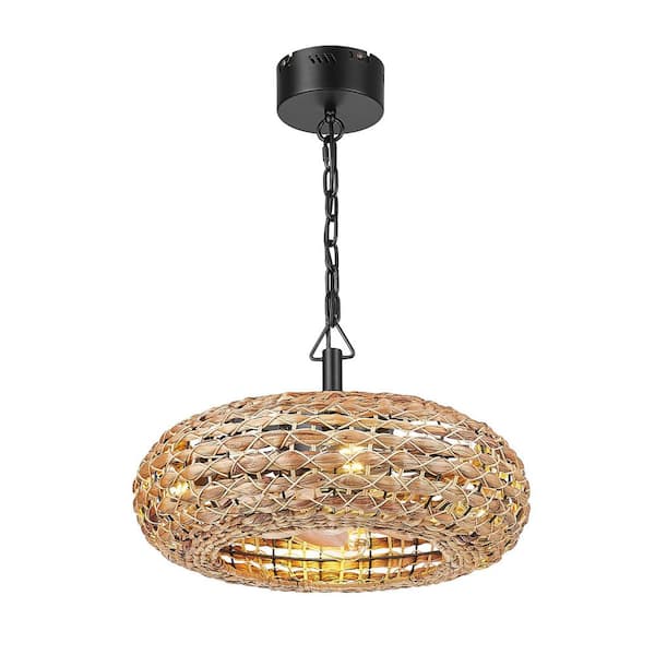20 in. Indoor Rattan 100-240 V Low Profile Farmhouse Rattan Cage Ceiling Fan with Light