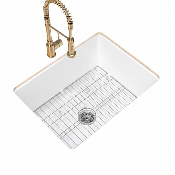 24 in. Dual Mount Single Bowl White Heavy-Duty Fireclay Bar and Kitchen Island Sink, 11 in. Deep