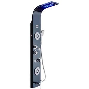 55 in. 6-Jet Shower Panel System with LED Rainfall Waterfall Shower Head Handshower and Tub Spout in Black