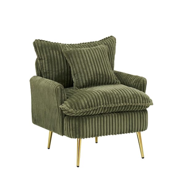 VINGLI Upgraded Premium Corduroy High Back Accent Chair,Upholstered Arm Chair,Solid Wood Comfy Reading Chair With Lumbar Pillow, Mid