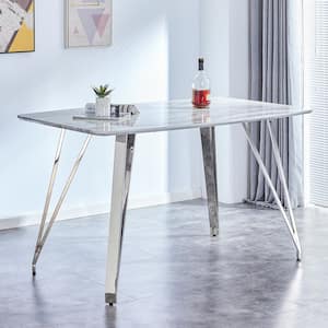 White Wood Top 63.8 in. 4 Legs Dining Table Seats 6