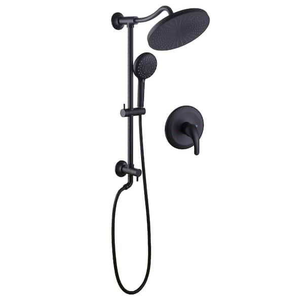 Tomfaucet 2-Spray Patterns 10 in. Wall Mount Dual Shower Heads with 5-Setting Hand Shower System in Matte Black