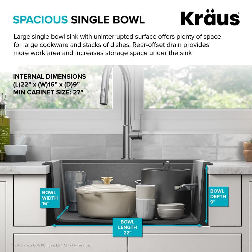 Metallic Black Granite Composite Single Bowl Kitchen Sink