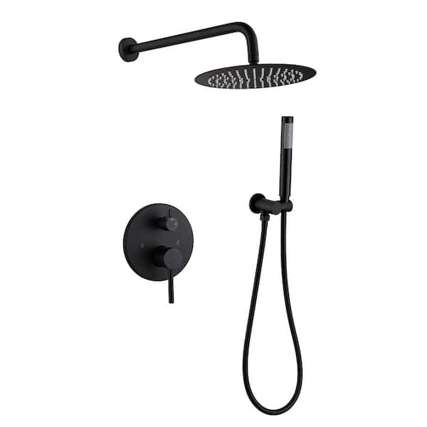 Unbranded Single Handle 2-Spray Patterns 2 Showerheads Shower Faucet Set 1.5 GPM with High Pressure Hand Shower in Black