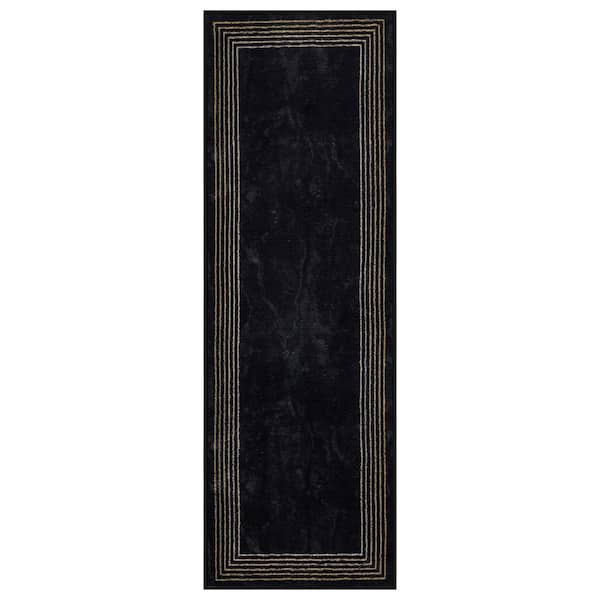 Ottomanson Tokyo Collection Non-Slip Rubberback Border Design 2x5 Indoor Runner Rug, 1 ft. 8 in. x 4 ft. 11 in., Black