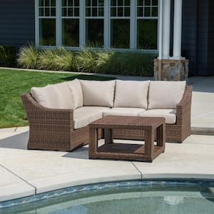 Monteray 4-Piece Resin Wicker Outdoor Sectional with Sunbrella Cast Ash Cushions