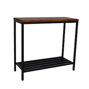 Ryan 34 in. Black/Chestnut Standard Rectangle Wood Console Table with Storage