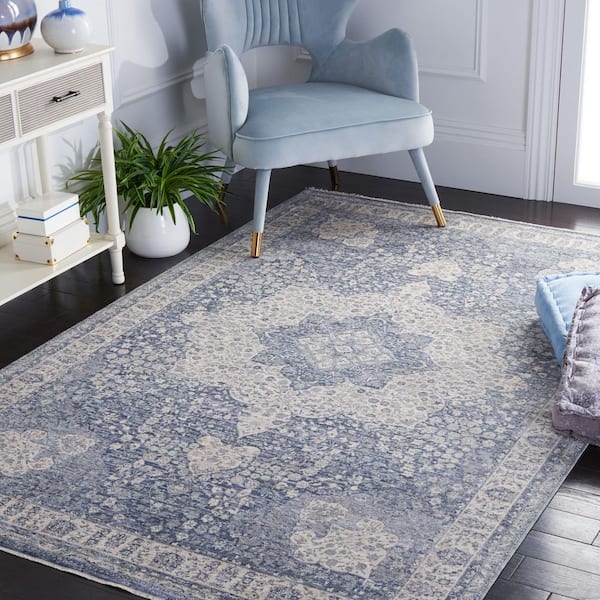 Winston 3 ft. x 4 ft. Blue/Cream Ornate Border Area Rug