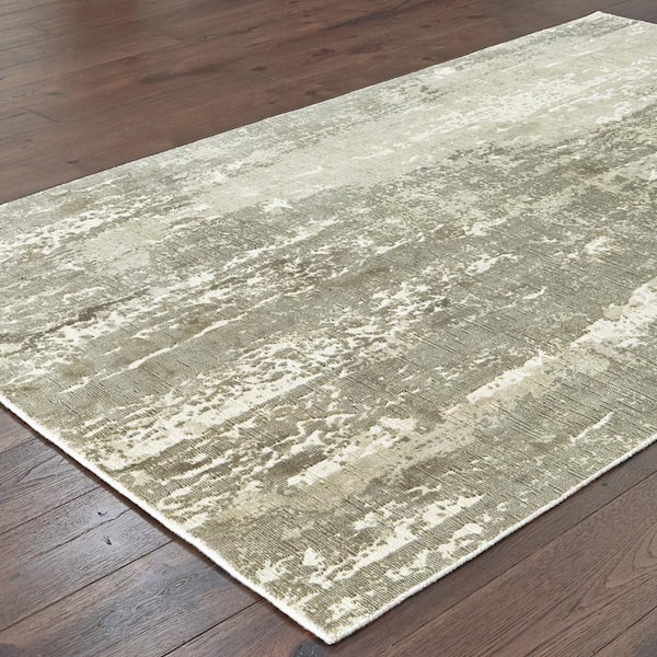 Formosa Ivory/Gray 2 ft. x 10 ft. Abstract Distressed Modern Hand-Loomed Viscose Indoor Runner Area Rug
