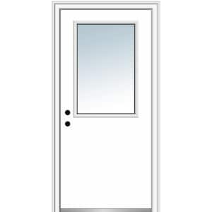 32 in. x 80 in. Right-Hand Inswing 1/2-Lite Clear Classic Flush Primed Fiberglass Smooth Prehung Front Door